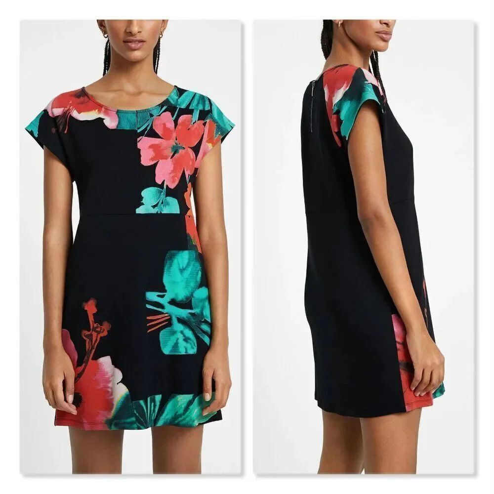 🌹 DESIGUAL 🌹 Red Hibiscus Floral T-shirt Mini Dress - [Small]
